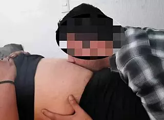 The hot milf pulls down her panties and exposes her navel area