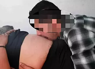 The hot milf pulls down her panties and exposes her navel area