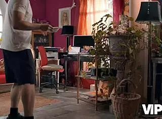 Vip4k mature redhead tricks her neighbor into seeing her shaved pussy and moaning to orgasm