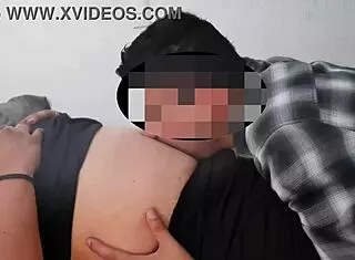 The hot milf pulls down her panties and exposes her navel area