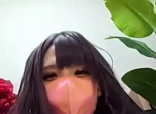 masked japanese beauty crossdresses and masturbates on live stream