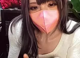 masked japanese beauty crossdresses and masturbates on live stream