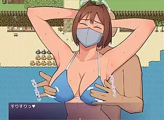 She blows the cock in lewd mask