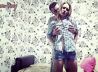 Amateur wife teases before a wild piledriver ride in the bedroom.