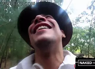 Thick booty ebony and ivory baddies slurped cock outside in woods