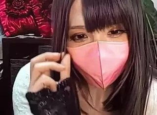 masked japanese beauty crossdresses and masturbates on live stream