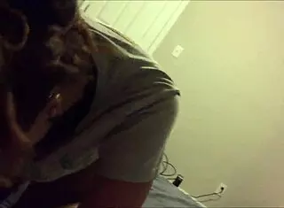 a nerdy chocolate teen 18+ amateur sucks black cock in this casual scene