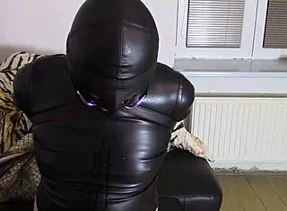 i'm the crossdresser in bondage, drooling as katja in leather