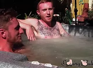 Inked ginger homo leaves jacuzzi to jack off big cock with lover