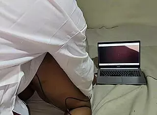 Gynecologist inserts camera into patient's pussy and fucks her hard, cumming inside her huge pussy