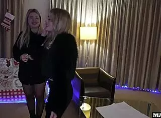 Two cute christmas mothers get anal dp on piano