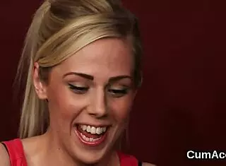 Frisky honey swallows cum load from facial