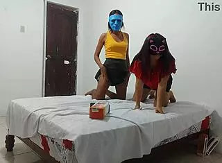 My girlfriend's beautiful latina milf friend learns intense blowjob techniques at home with small cock.