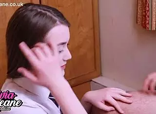 Naughty college student in cosplay blows her teacher for the first time