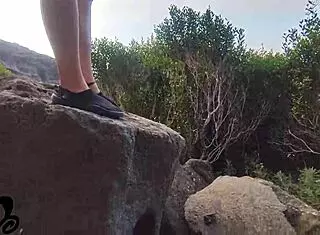 Rough Fuck Doll Moans During Web Chat, Gets Cum In Mouth On Cliff By The Sea