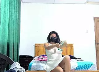 the busty executive in white dress sensually shows her vagina