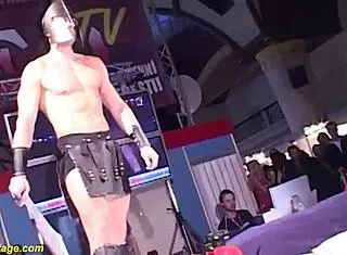 Skinny babe gets slammed hard on public stage