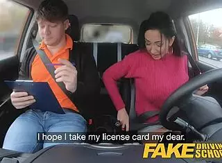 Fake Driving School Italian with Big Tits Rides Teacher's Huge Shaft