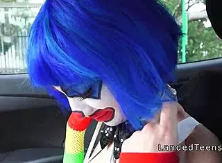 Man, this teen in clown costume bangs outdoor until a messy cumshot!