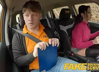 Fake Driving School Italian with Big Tits Rides Teacher's Huge Shaft