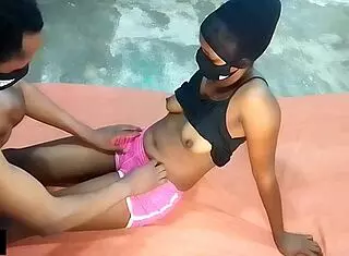 unforgettable intense sex with sister's friend, a sexy petite black teen 18+ in homemade panties and ass play