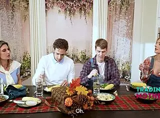 Step mom shows pussy and gets banged in group taboo session