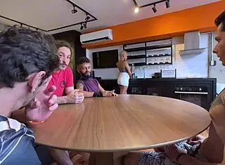 Wow, this Brazilian hottie knows how to host her boyfriend's friends!