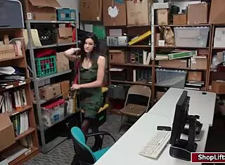 Shoplifter Brunette Caught and Drilled by Officer in Shop