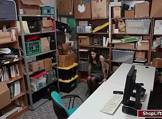 Shoplifter Brunette Caught and Drilled by Officer in Shop