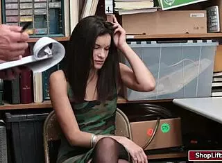 Shoplifter Brunette Caught and Drilled by Officer in Shop