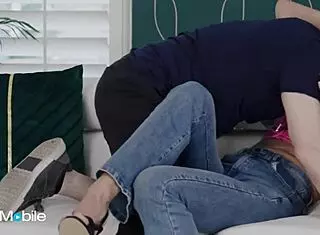 AdultMobile: Brunette Milf Cheats with Husband's Friend, Tits Covered in Cum