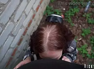 Risky Blowjob Behind Garages, She Swallowed It All