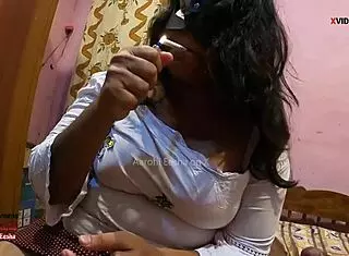 indian milf surprises customer with cum on tits in massage parlor, aunt involved