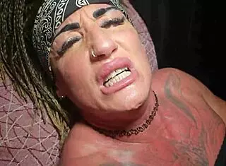 Mature milf in hard threesome with two bodybuilders featuring deepthroat and anal