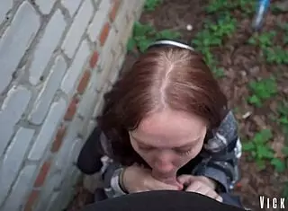 Risky Blowjob Behind Garages, She Swallowed It All
