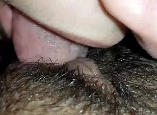 Lesbian Hairy Pussy Eating Close Up with Orgasm