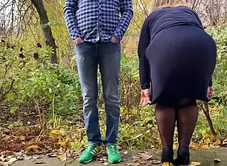 Mother-In-Law Flashes Pussy Outdoors