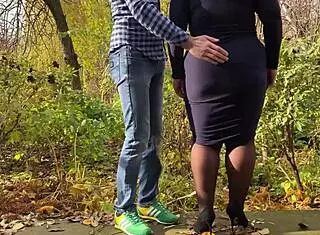 Mother-In-Law Flashes Pussy Outdoors