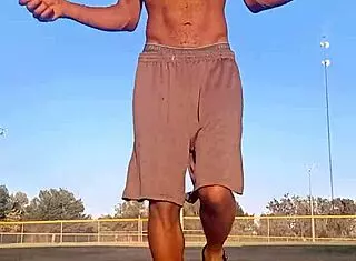 beautiful cute brunette teacher in dorm tastes the air after workout with uncle and husband