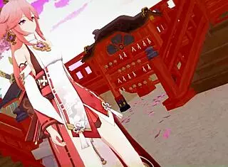 Yae Miko gives an amazing footjob with her huge tall feet 😘