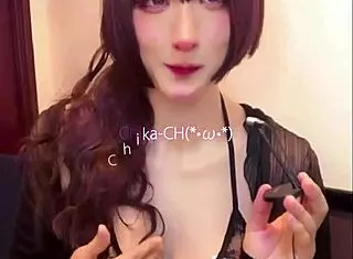 beautiful asian ladyboy masturbates during live stream