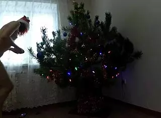 Kurva tančí kolem vánočního stromku