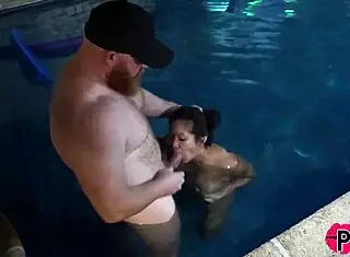 Asian Slut Gets Creampied In Pool After Gagging On Cock