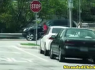 real hitchhiker blonde sucks driver in car pov action. what a wild ride!