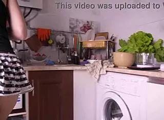 Spying on wife's upskirt while she cooks