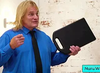 Busty Teen 18+ Masseuse Rubs Naked Body with Nuru Gel on Evan Stone and Bella Rolland