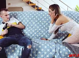 Stepmother nags her quiet stepson in lingerie