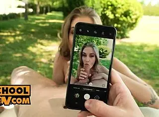 Tiffany Tatum sucks cock outdoors in POV