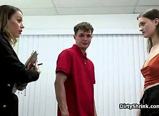 Tall Hottie In Office Scenario With Milf Doctor And Group Activity