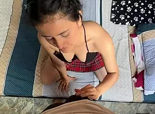 Can you believe this young girl sucking her boyfriend's huge cock and swallowing his cum?